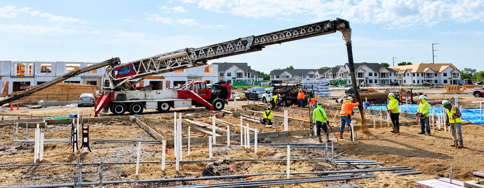 Construction crew working beneath a wide sky on a Wisconsin job site